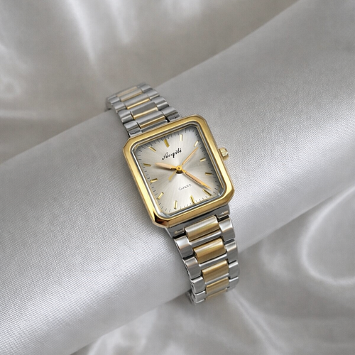 Vintage Square Two-Tone Watch – Rose Gold & Silver Edition