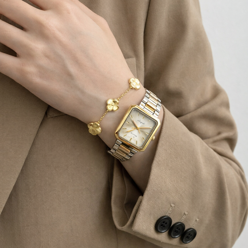 Vintage Square Two-Tone Watch – Rose Gold & Silver Edition