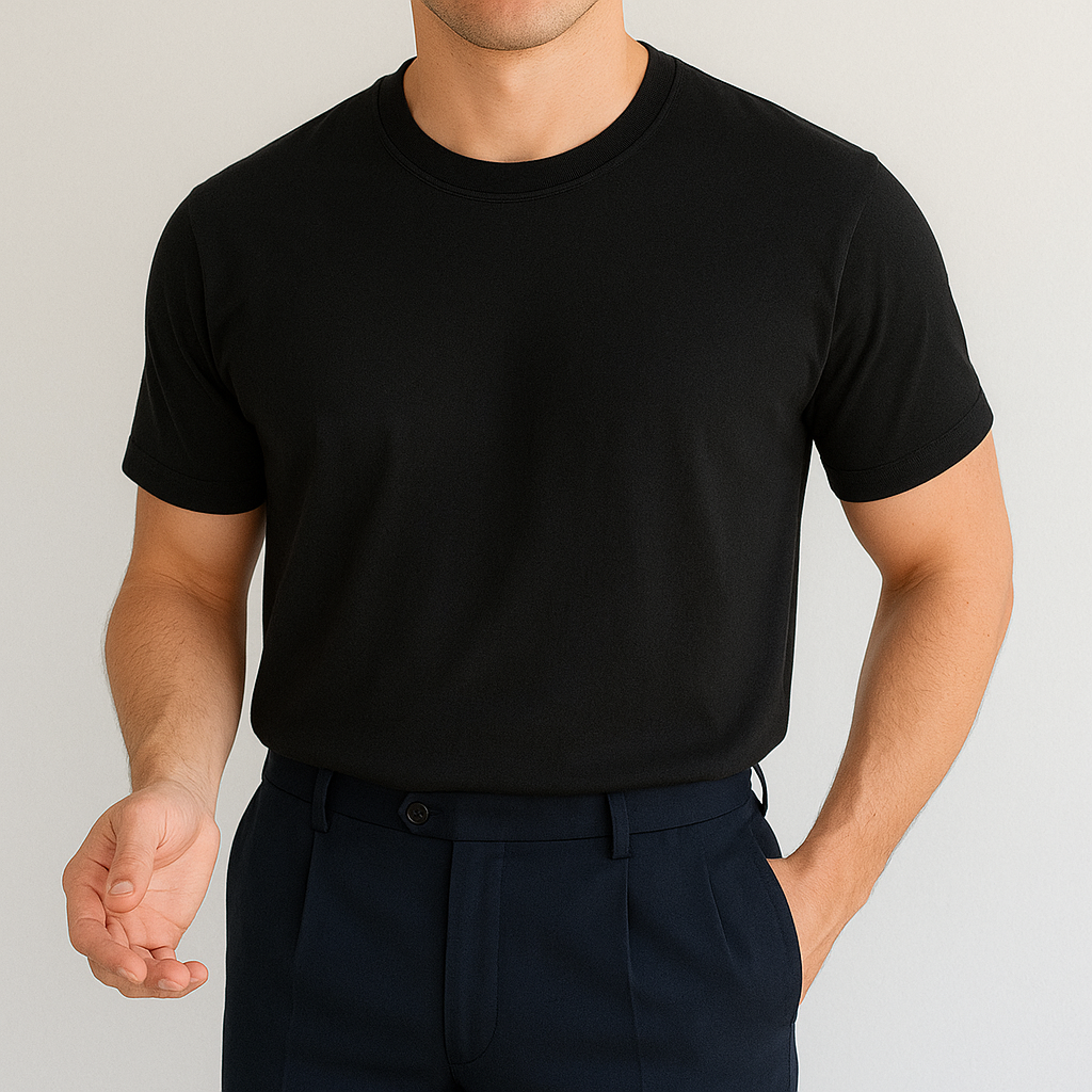 Timeless solid black tee with a clean silhouette
