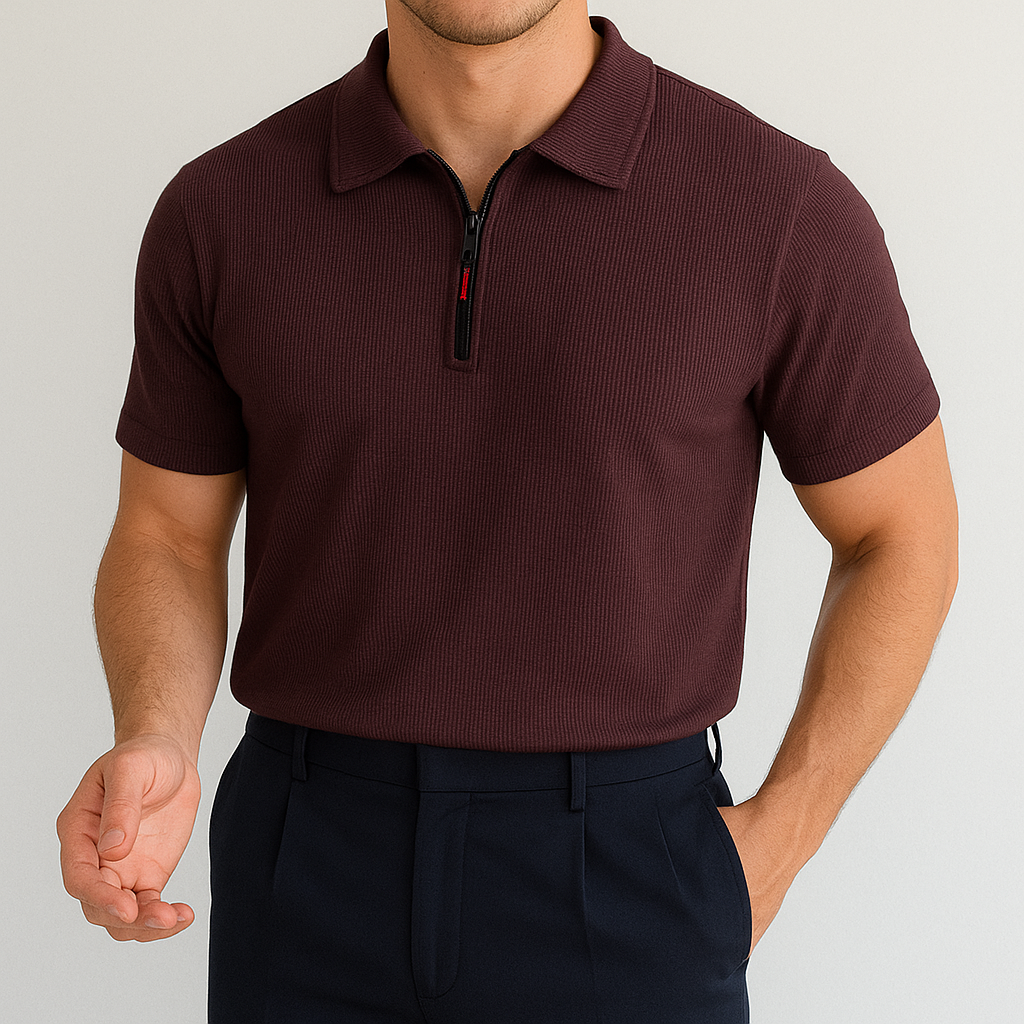 Maroon Zippered Knitted Polo