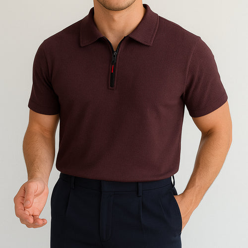 Maroon Zippered Knitted Polo