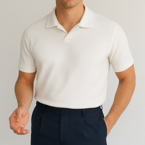 Men's White Textured Polo Shirt