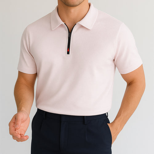 Soft Pink Zippier Knitted Polo