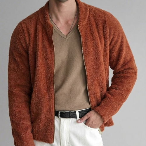 Warm Terracotta Faux Fur Bomber Jacket